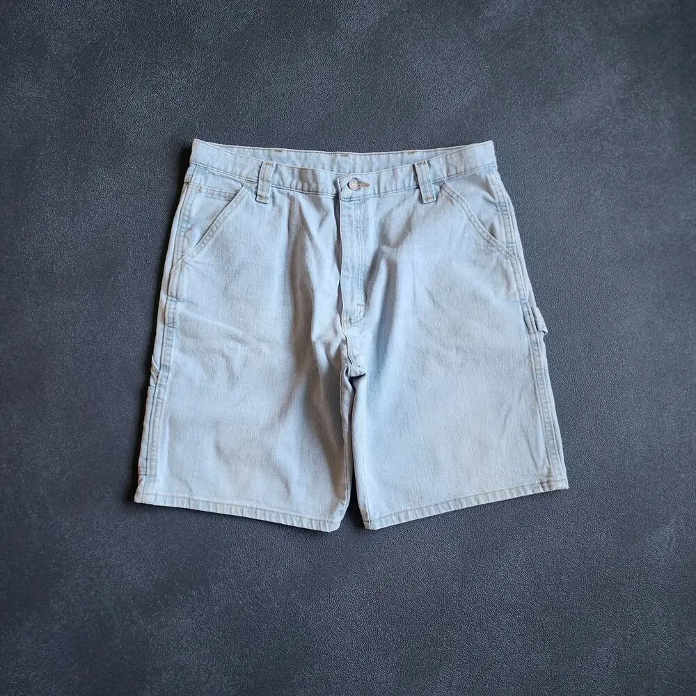 Vintage Y2K Wrangler Light Blue Denim Carpenter Dungaree Jean Shorts 36